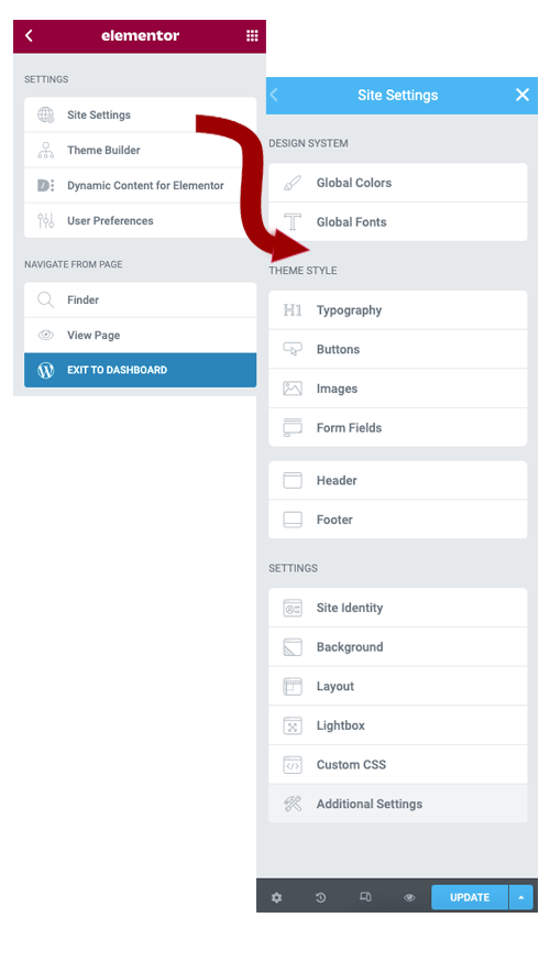 Elementor site setting