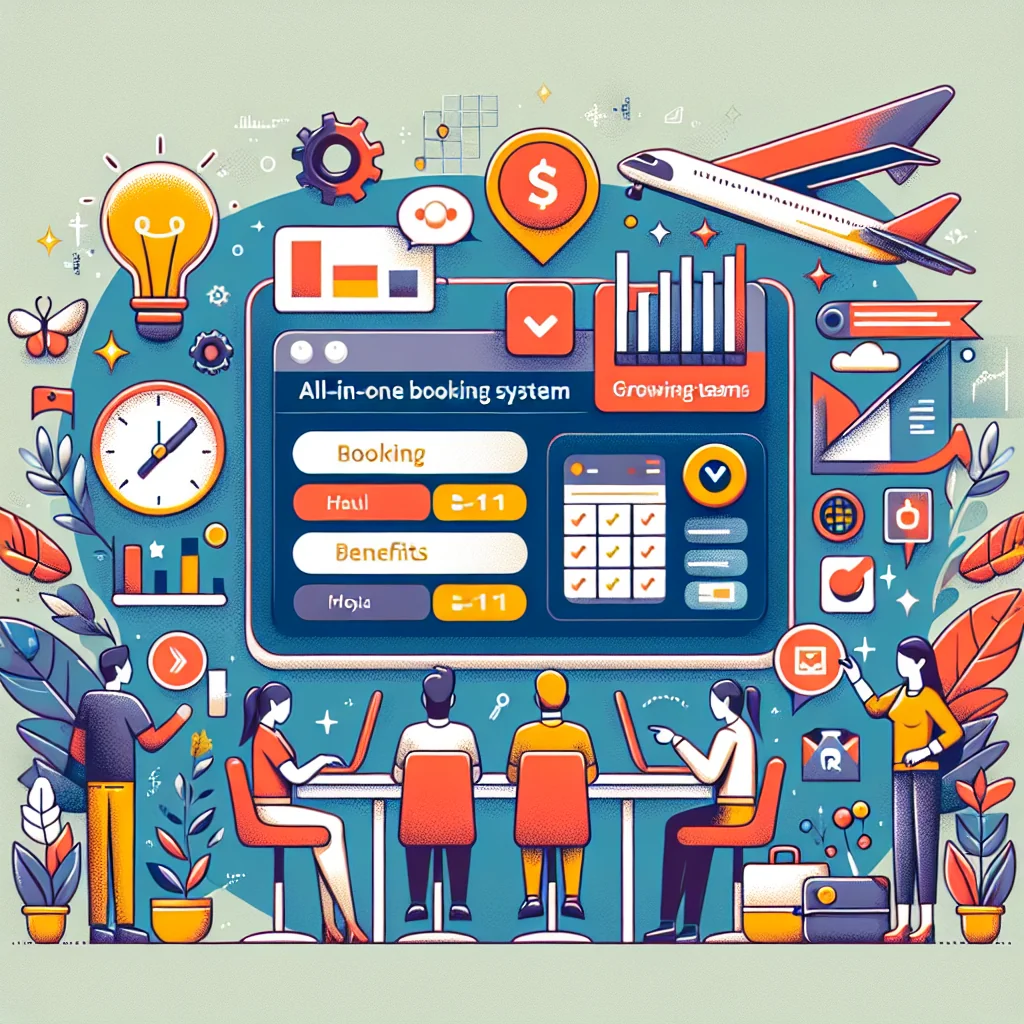 An illustrated diagram showing the key benefits of all-in-one booking system for growing teams strategies