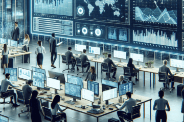 A professional team working on appointment booking software for financial services solutions in a modern office environment w