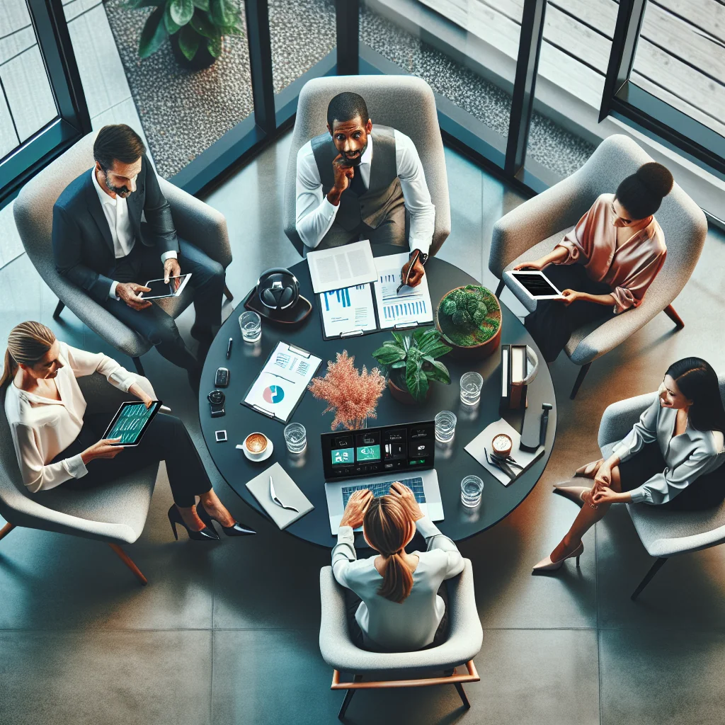 A professional team working on appointment scheduling for coaches and consultants solutions in a modern office environment
