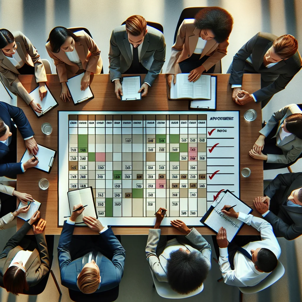 A professional team working on appointment scheduling for sales teams solutions in a modern office environment