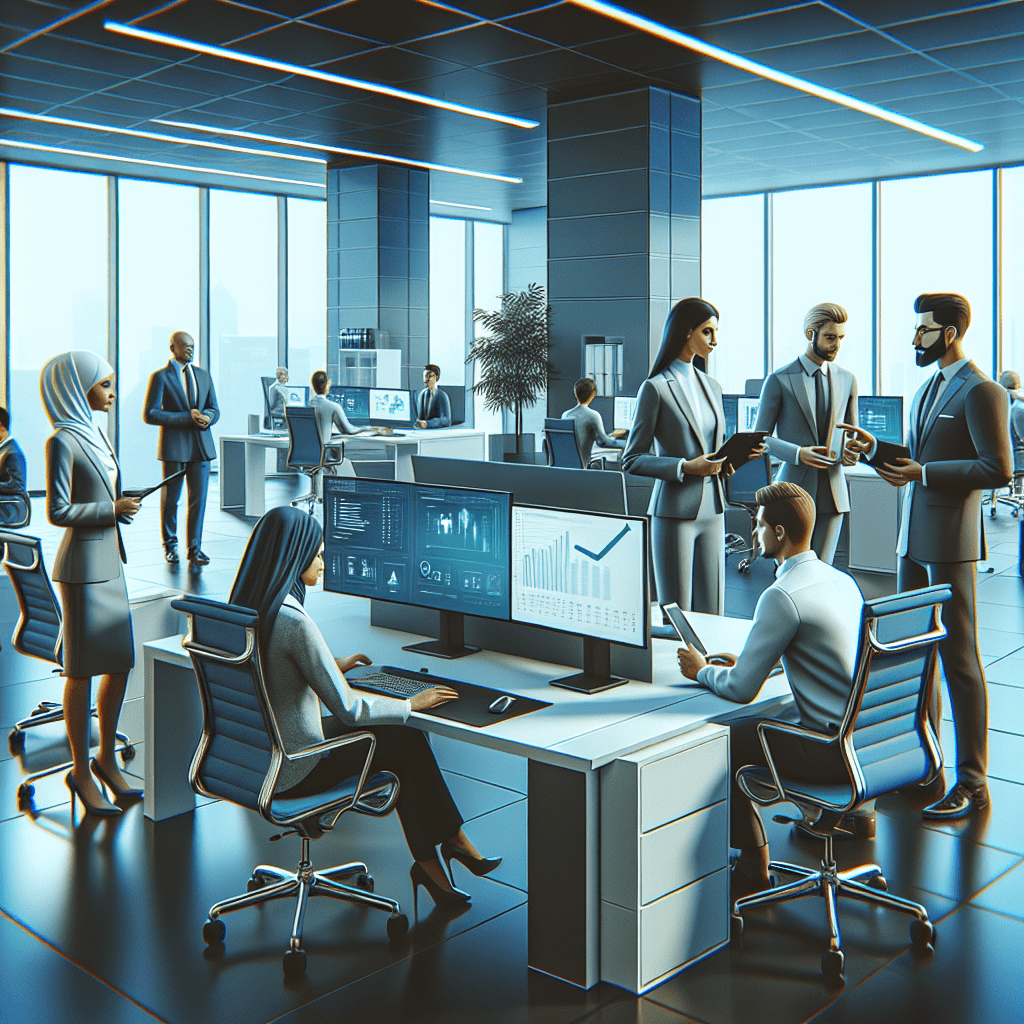 A professional team working on appointment software for recruiters and HR teams solutions in a modern office environment with