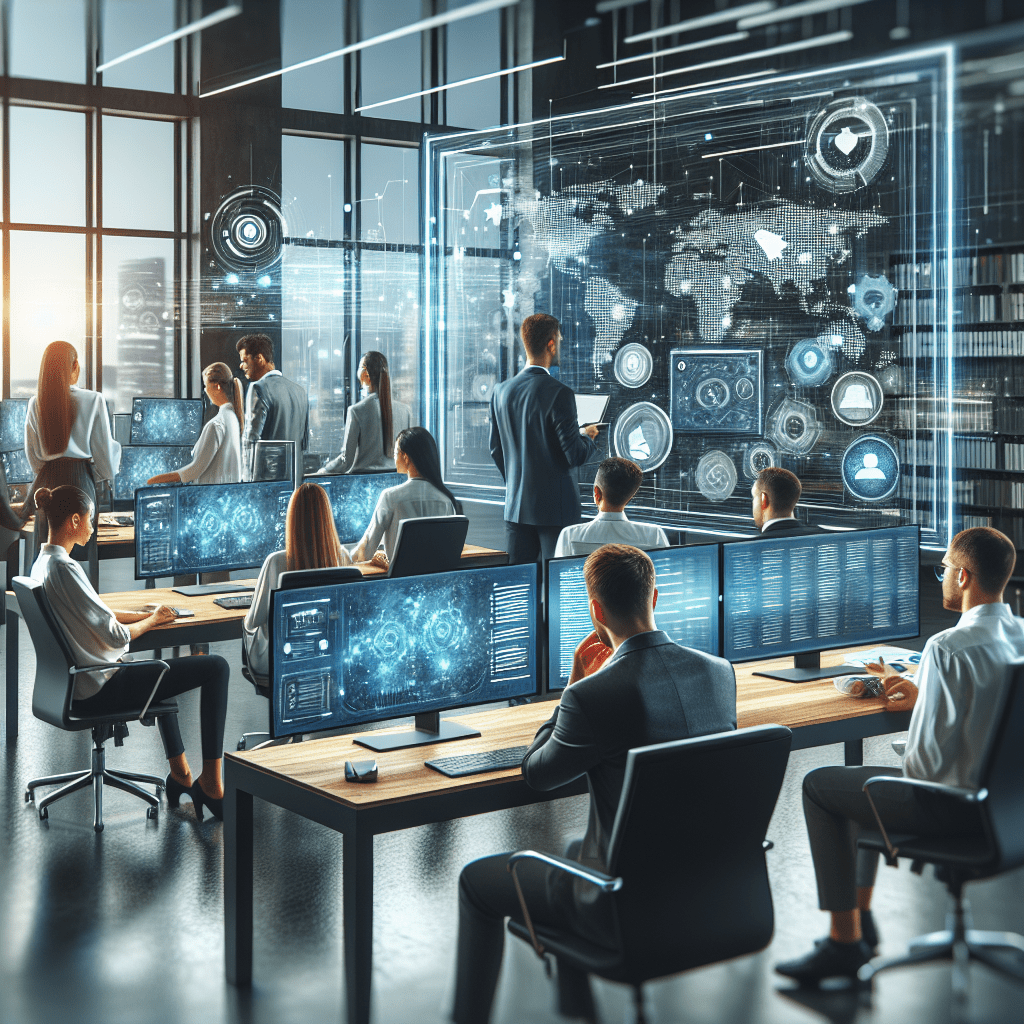 A professional team working on automated SMS and email appointment reminders solutions in a modern office environment with na