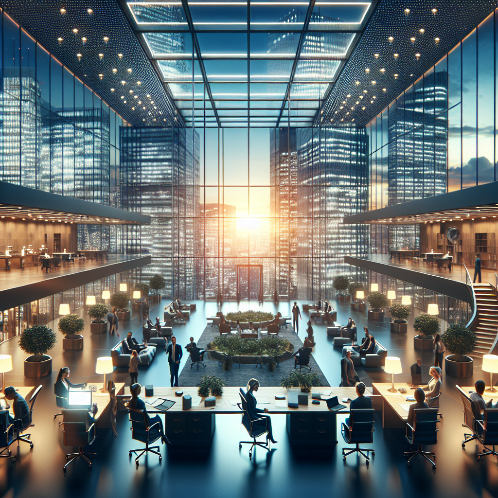 A professional team working on business insights solutions in a modern office environment with natural lighting