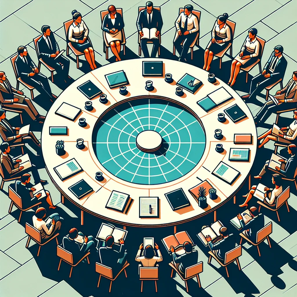 A professional team working on round robin meeting scheduling for teams solutions in a modern office environment