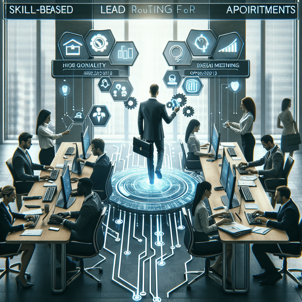 A professional team working on skill based lead routing for appointments solutions in a modern office environment with natura