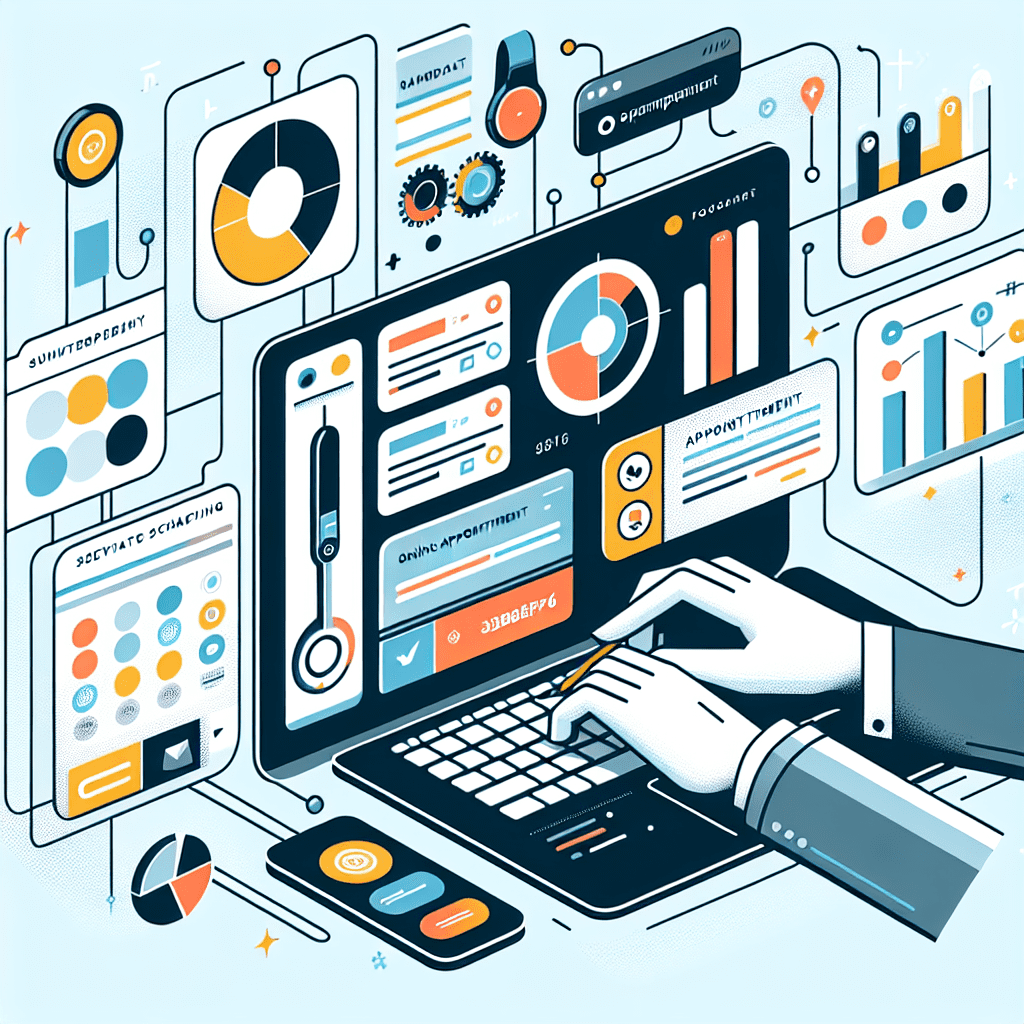 An illustrated diagram showing the key benefits and advantages of implementing online appointment scheduling software strateg