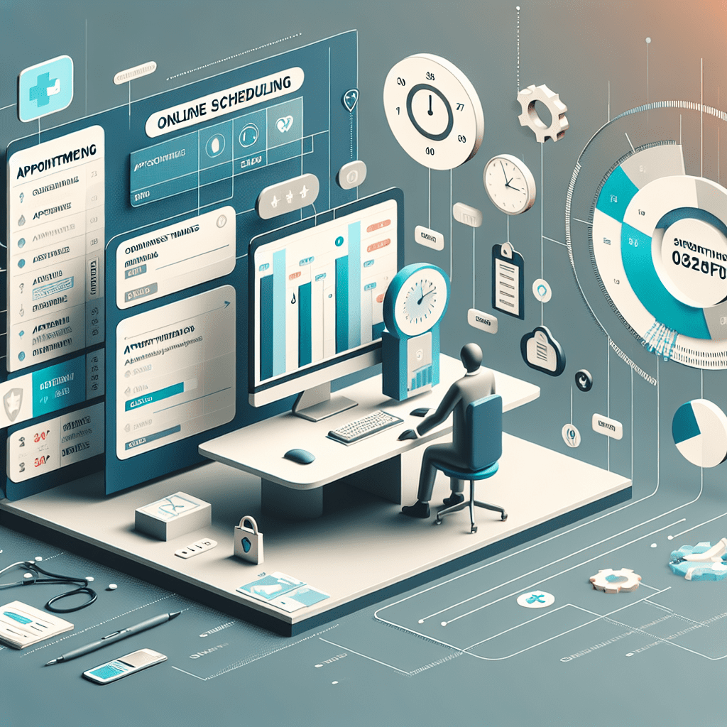 An illustrated diagram showing the key benefits and advantages of implementing online scheduling for medical and dental pract