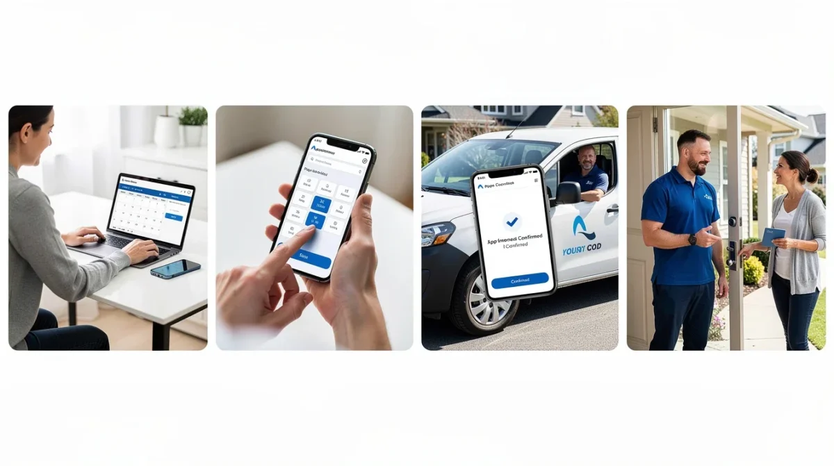A step-by-step visual process guide demonstrating how appointment scheduling for local home service providers works