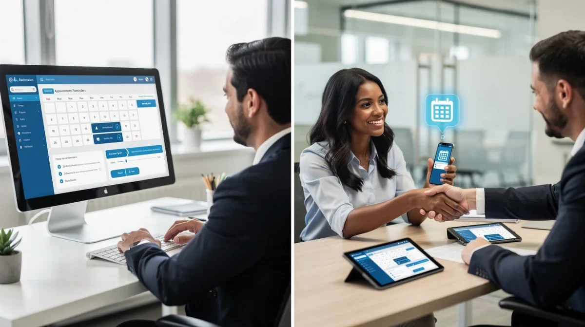 A step-by-step visual process guide demonstrating how automated appointment reminders financial advisers works
