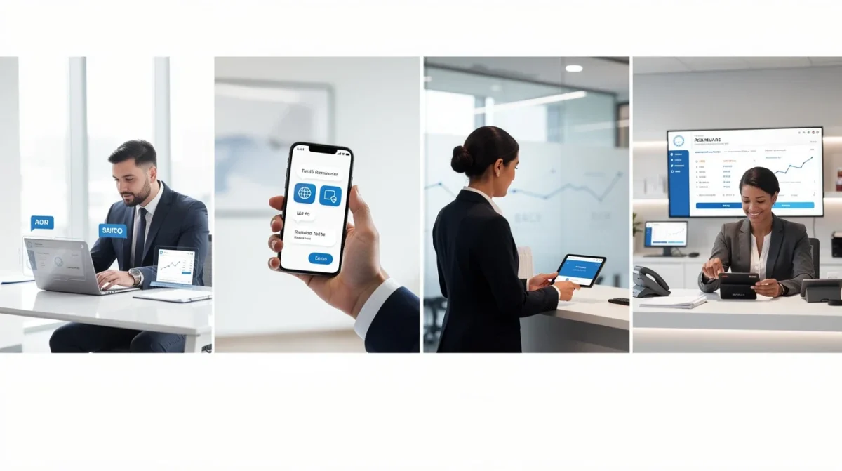 A step-by-step visual process guide demonstrating how automated reminders with payment capture financial services works