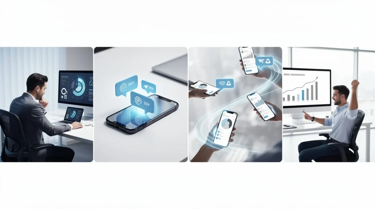 A step-by-step visual process guide demonstrating how automated sms reminders for sales productivity works
