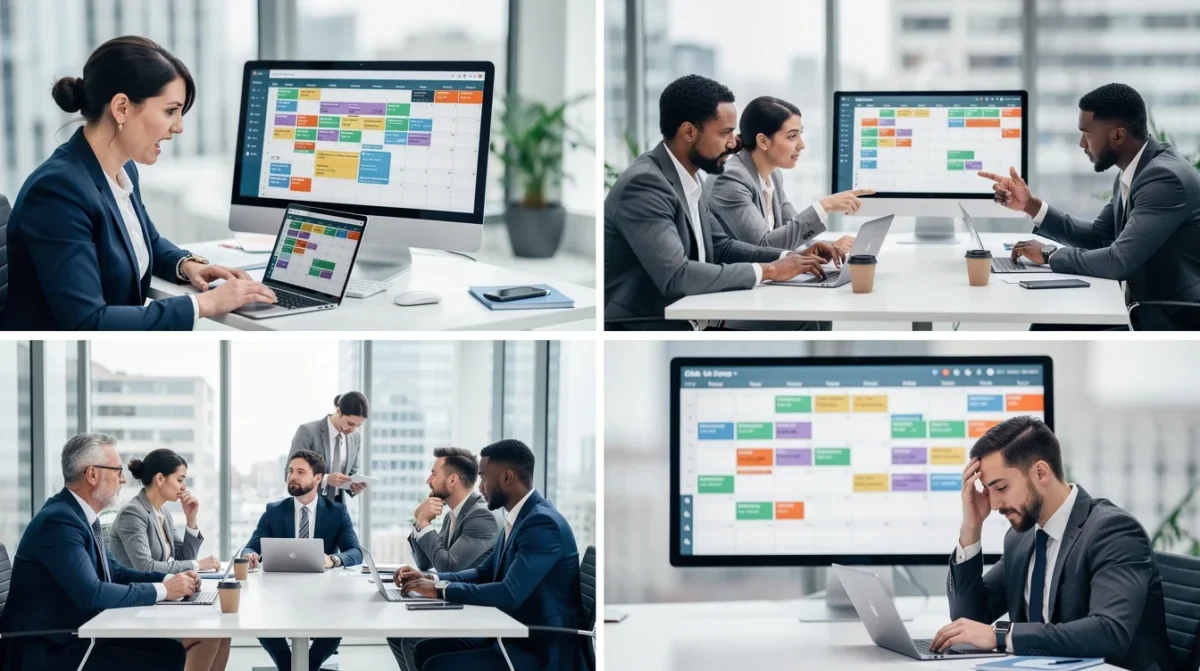 A step-by-step visual process guide demonstrating how challenges of round robin appointment scheduling works