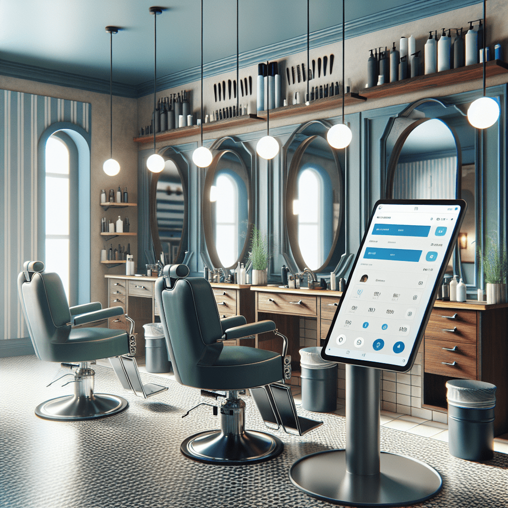 A professional team working on appointment scheduling app for barbers and salons solutions in a modern office environment wit