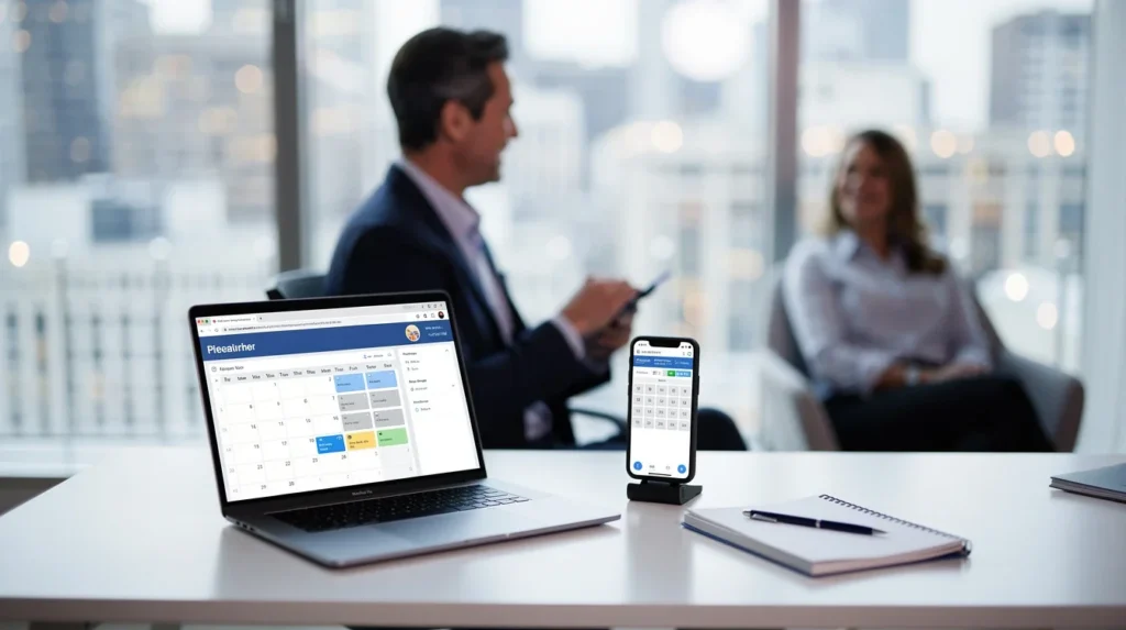 A professional team working on appointment scheduling for small financial advisers 2026 solutions in a modern office environment