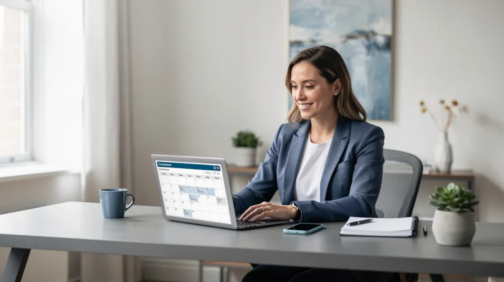 A professional team working on appointment scheduling for solo coaching businesses solutions in a modern office environment