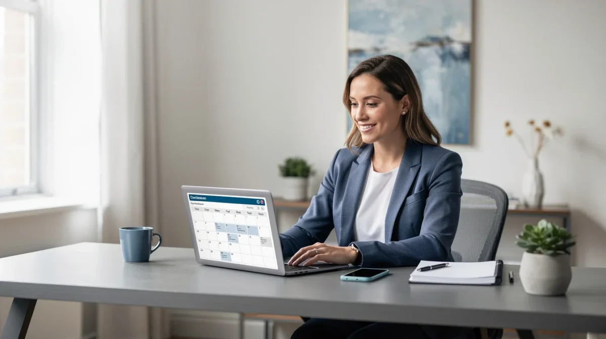 A professional team working on appointment scheduling for solo coaching businesses solutions in a modern office environment