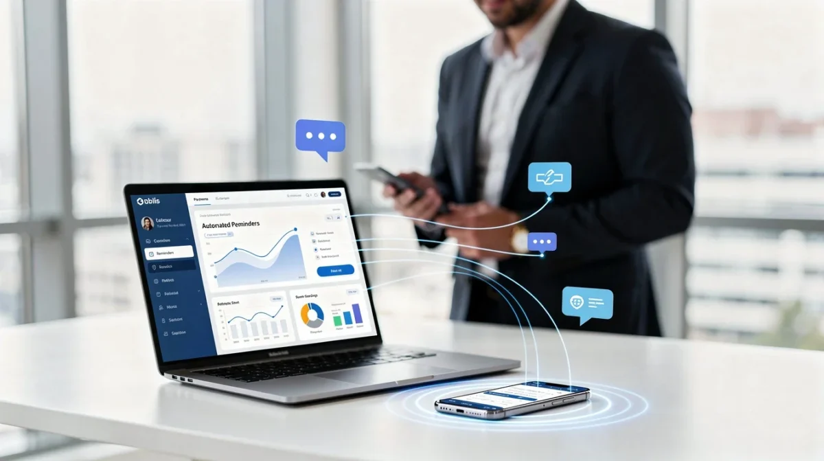 A professional team working on automated reminders with payment capture financial services solutions in a modern office environment