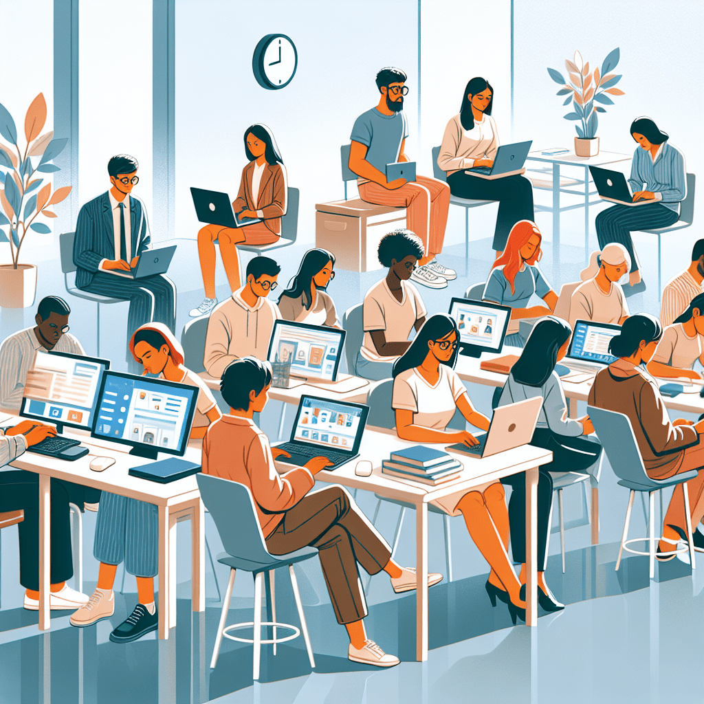 A professional team working on online appointment scheduling for education and tutoring solutions in a modern office environm