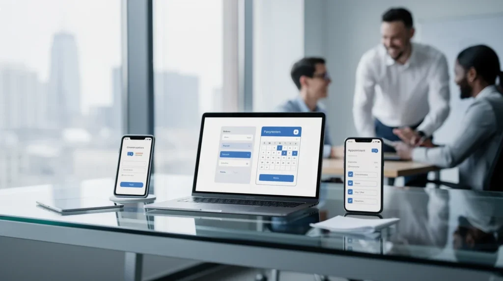 A professional team working on streamline payment capture appointment booking checklist solutions in a modern office environment