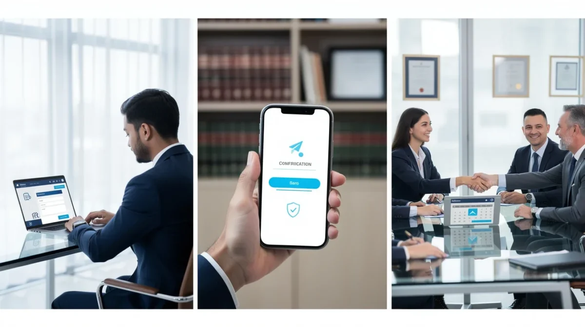 A step-by-step visual process guide demonstrating how secure online appointment system for legal firms works