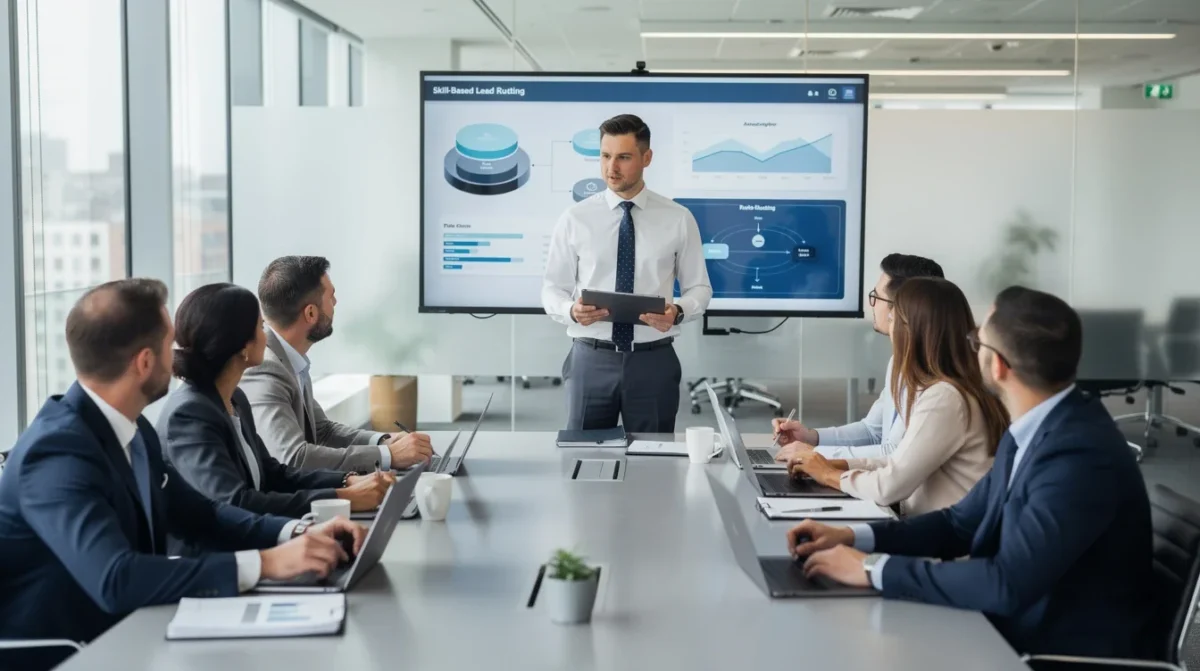 A summary infographic highlighting best practices for skill based lead routing sales team case study