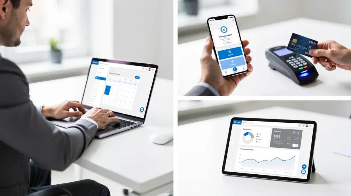 A step-by-step visual process guide demonstrating how appointment software integrated payment gateways works