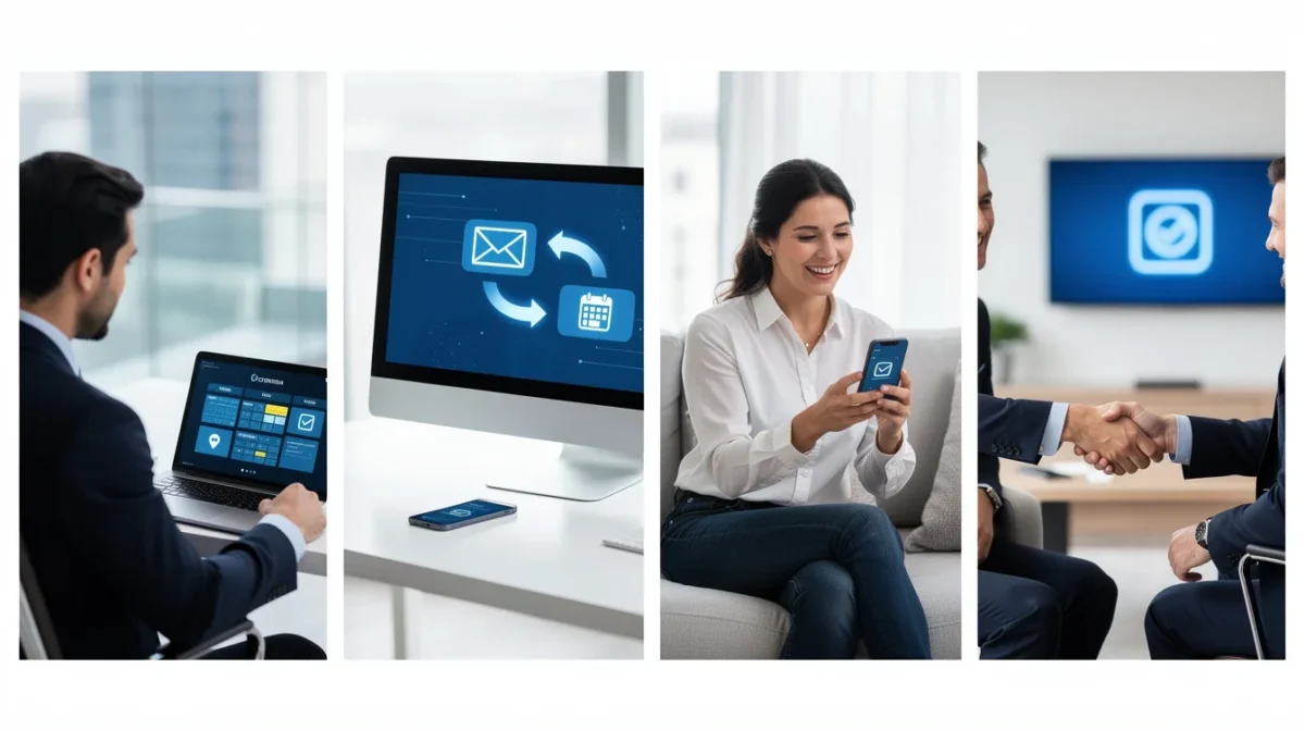 A step-by-step visual process guide demonstrating how automated appointment confirmations for financial advisors works