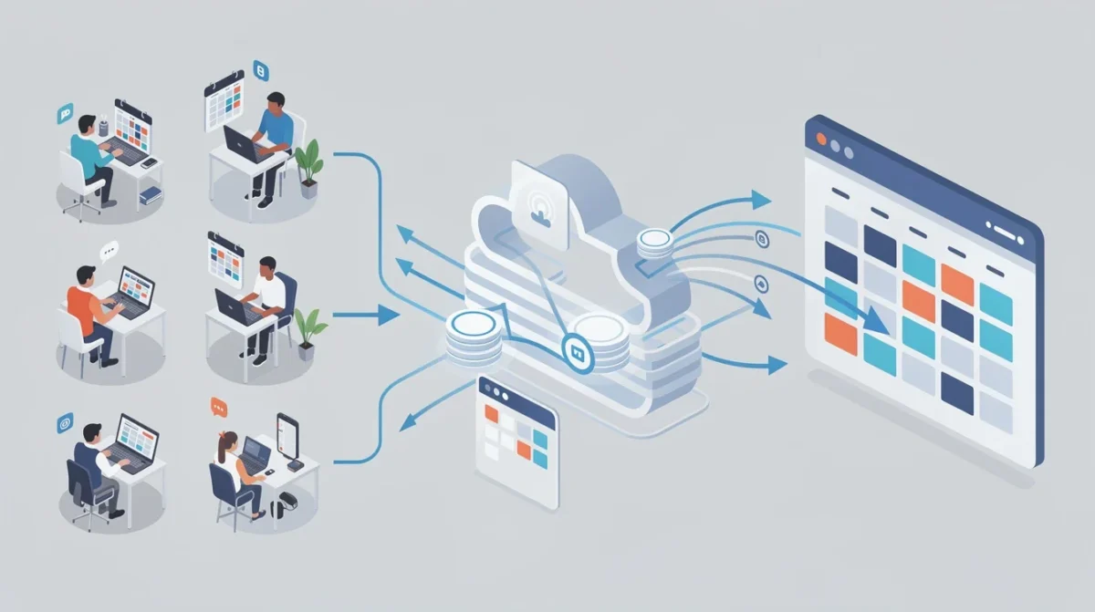 A step-by-step visual process guide demonstrating how calendar sync strategies for hybrid workforce scheduling works