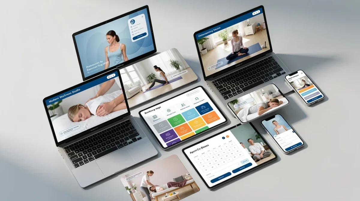 An illustrated diagram showing the key benefits of customized booking pages for wellness studios strategies