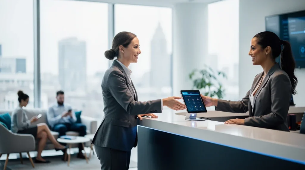 A professional team working on appointment scheduling impact on customer loyalty solutions in a modern office environment