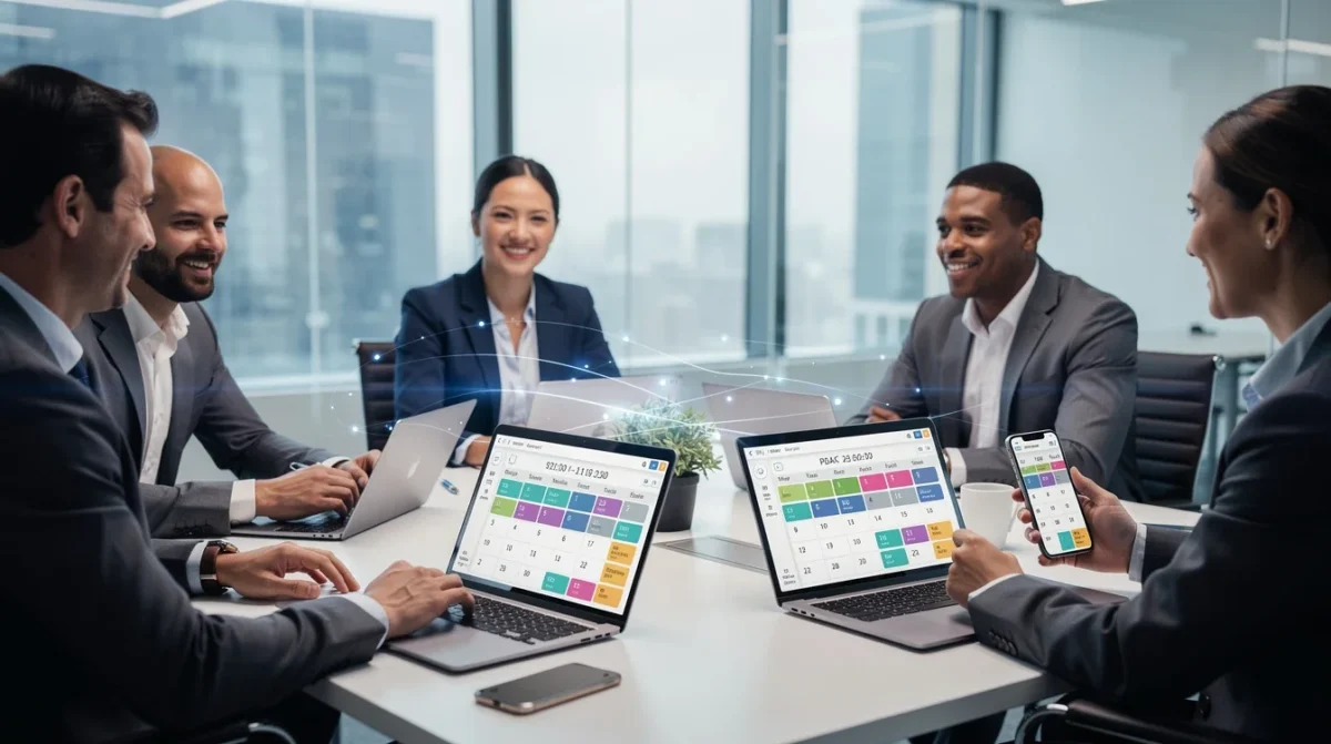 An illustrated diagram showing the key benefits of multi platform calendar sync for team scheduling strategies