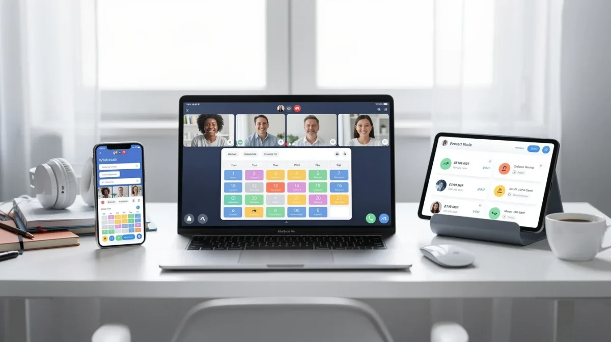An illustrated diagram showing the key benefits of multi platform video call appointment booking for coaches strategies