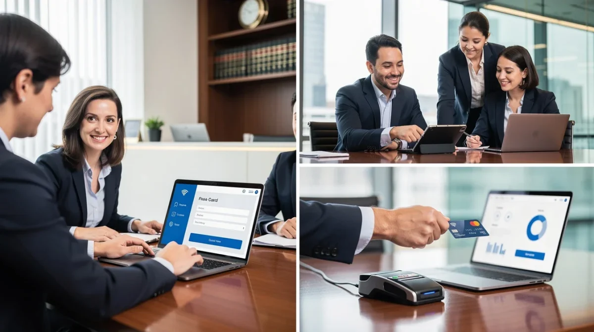 A step-by-step visual process guide demonstrating how payment capture integration for small legal firms works