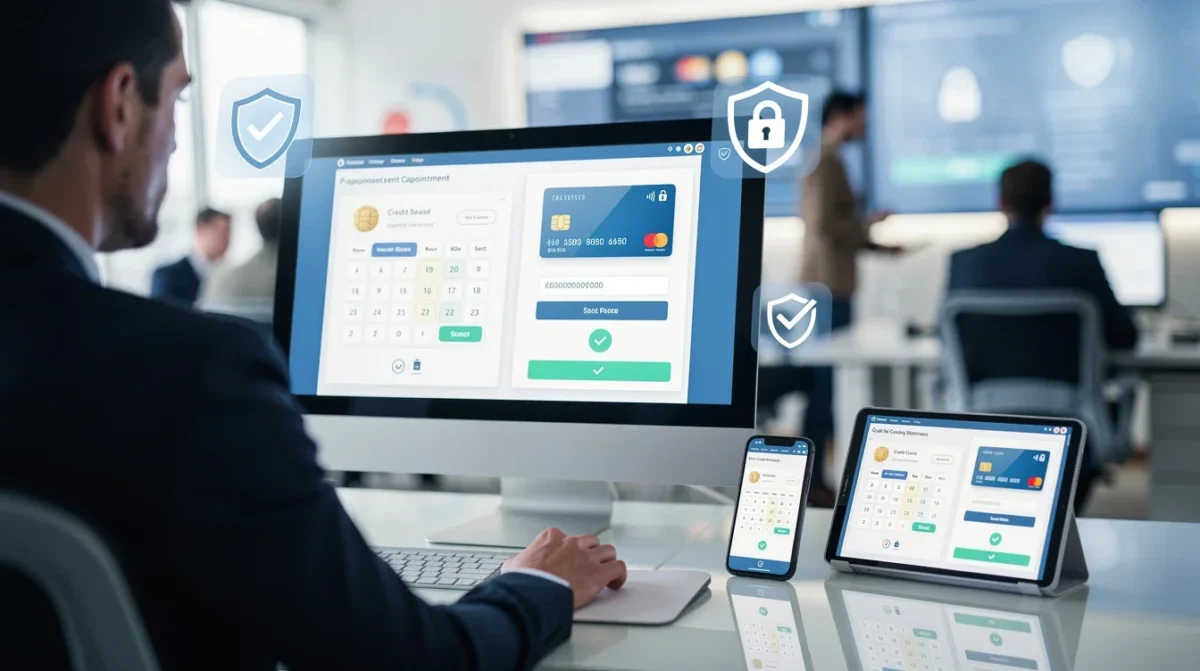 An illustrated diagram showing the key benefits of secure credit card capture appointment software strategies