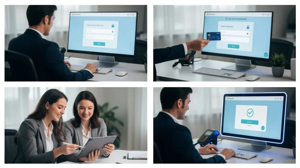 A step-by-step visual process guide demonstrating how secure credit card capture appointment software works