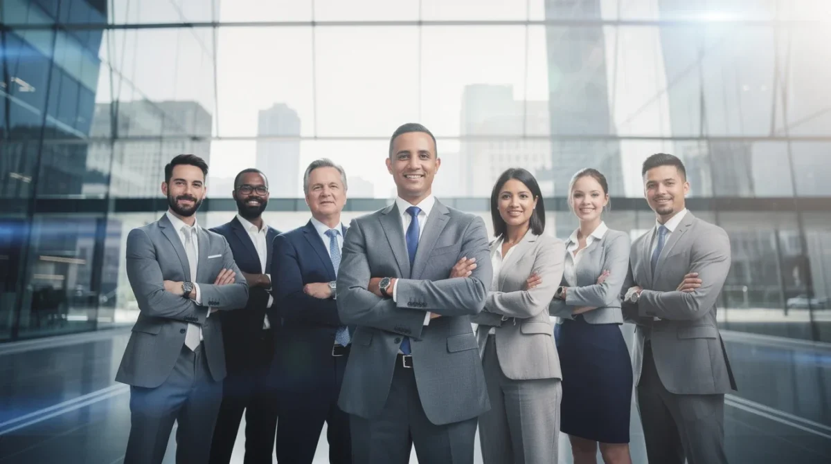 A professional team working on social media linked appointment booking for small business solutions in a modern office environment