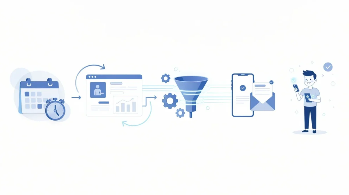 A step-by-step visual process guide demonstrating how automated booking reminders crm integration works