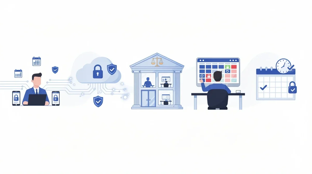 A step-by-step visual process guide demonstrating how encrypted appointment booking for small legal firms works