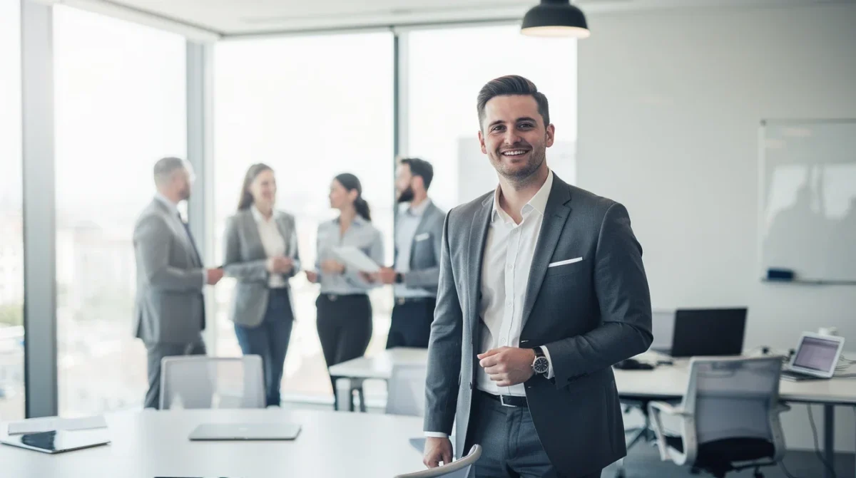 A professional team working on personalized booking funnels for coaching businesses solutions in a modern office environment
