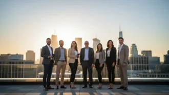 A professional team working on referral tracking with appointment scheduling solutions in a modern office environment