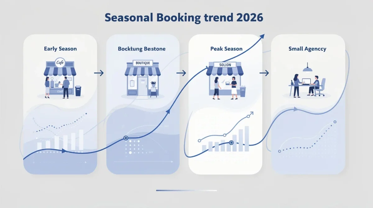 A step-by-step visual process guide demonstrating how seasonal booking trends for small businesses 2026 works