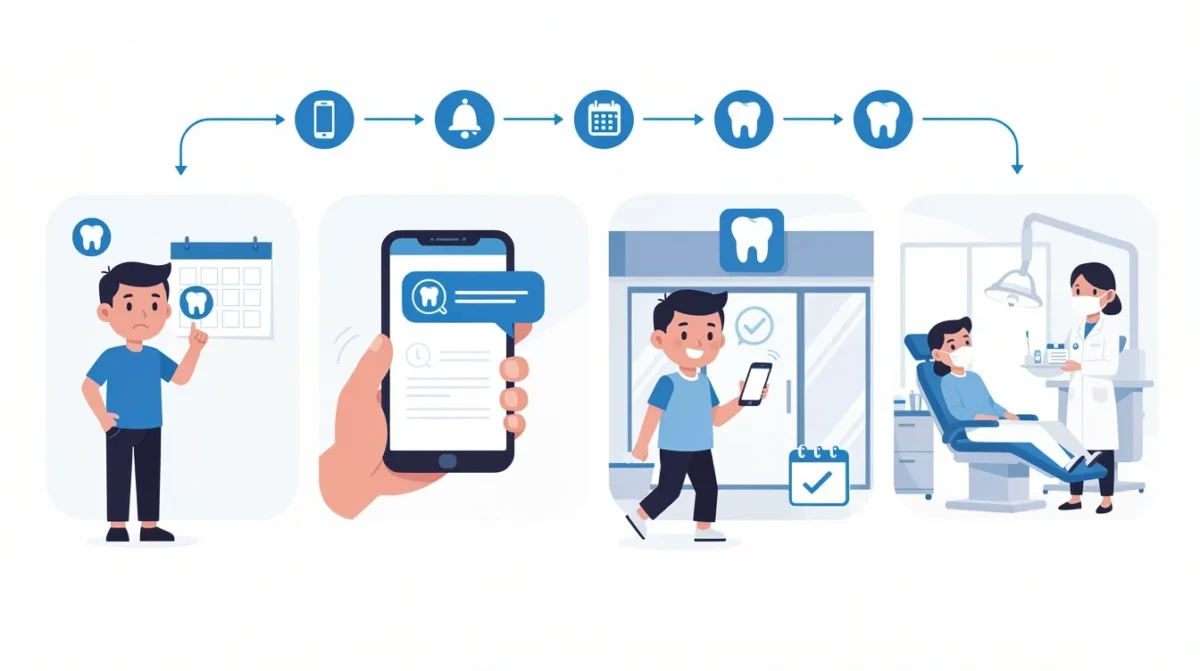 A step-by-step visual process guide demonstrating how sms reminders effectiveness in dental appointment scheduling works